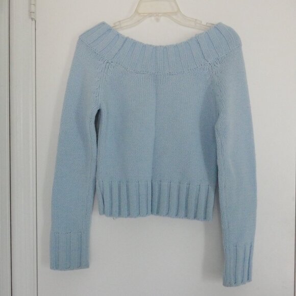 vintage Y2K Derek Heart chunky knit baby blue boatneck sweater size S - Picture 2 of 2
